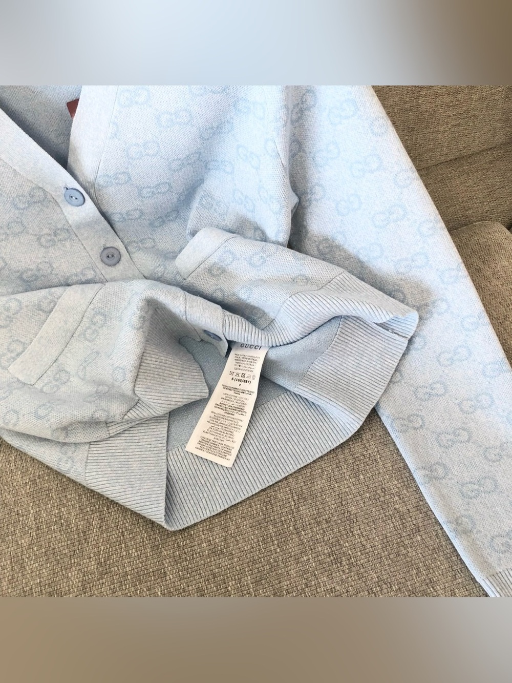 Gucci Light Blue GG Monogram Jacquard Cropped V‑Neck Knit Cardigan - Picture 9 of 9